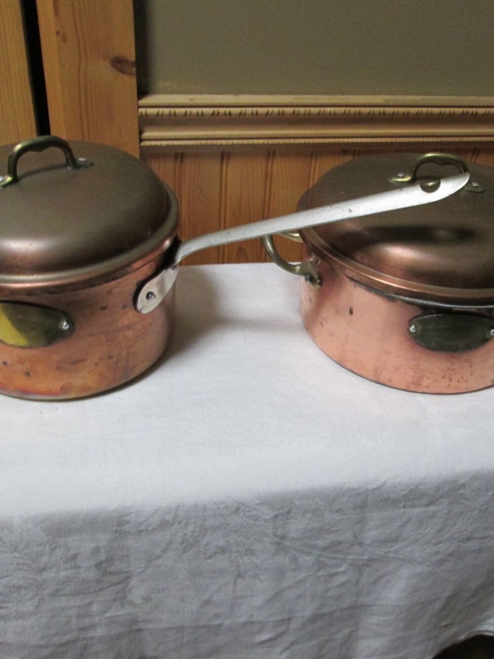 Vtg copper md/ France 4 pc Pots pans De-la Cuisine Dutch oven lid 2 qt pan n lid